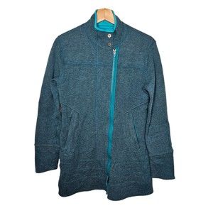 TITLE NINE Long Line Jacket Softshell Knit Offset Zipper Teal Medium